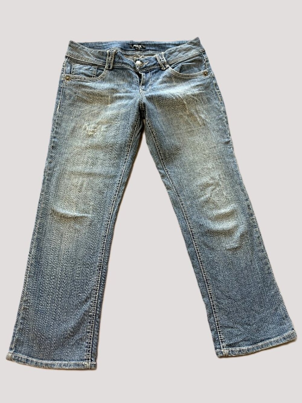 Y2K Low‑Rise Women’s Jeans Light Wash Denim Distressed Straight Leg Size 11